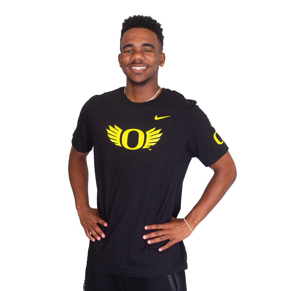 O Wings, Nike, Black, Crew Neck, Cotton, Men, Core cotton, Classic Oregon O logo (sleeve), T-Shirt, 881456